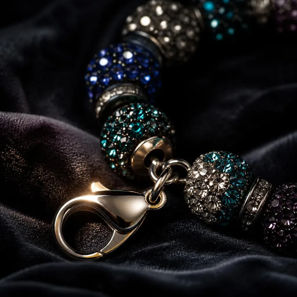 Rhinestone beads and a polished silver clasp