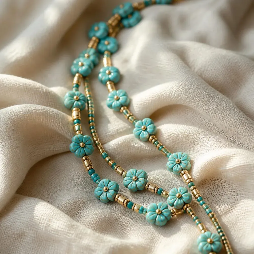Turquoise beads catching the light