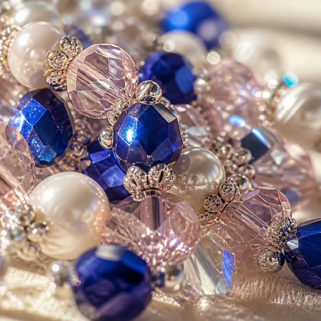 Macro detail of crystal and glass beads catching light